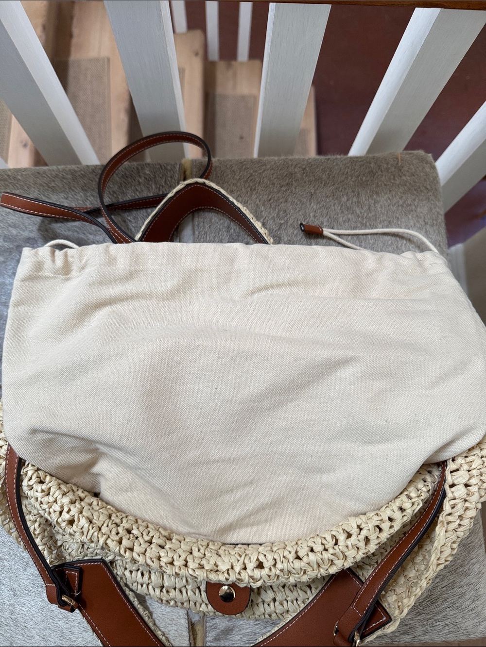 Mango Woven Straw Tote Bag with Brown faux Leather Straps - Picture 11 of 11